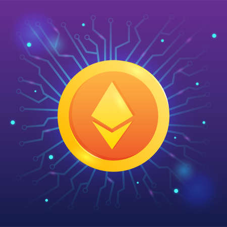 ETH ethereum cryptocurrency with network vector on dark background