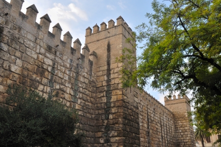 Walls of the alcazar, an old palace in seville, Andalusia, Spain のeditorial素材