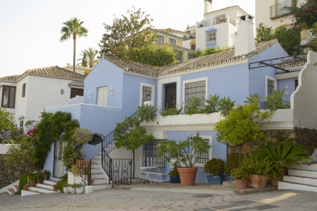 Blue house in a little resort in Benahavis, a village next to Marbella in Malaga  Spain  のeditorial素材