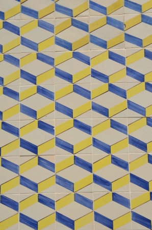 Geometrical tile on building facade in Lisbon, Portugalの写真素材