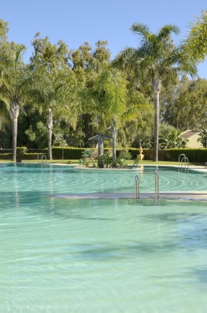 Swimming pool in a lush gardenのeditorial素材