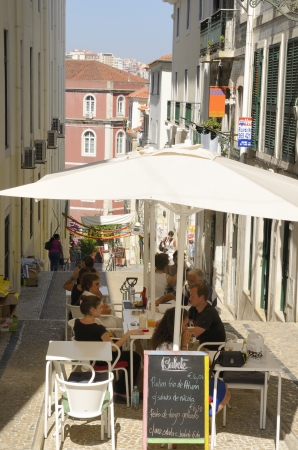 Bar in a street located in the area of Chiado, Lisbon, Portugal,のeditorial素材