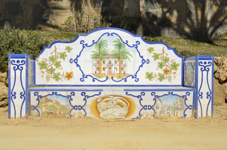 Tile bench in the beach promenade of Marbella, Andalusia, Spainの写真素材