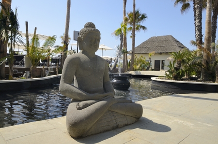 Pond in a beach club located in the coast of Estepona, Andalusia, Spainのeditorial素材