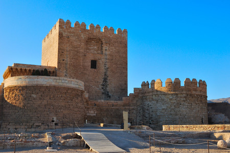 Tower in the Alcazaba, a historical  moorish complex in the city of Almeria, Andalusia, Spainの写真素材