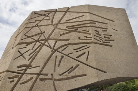 Detail of monument to the Discovery of America in Plaza Colon in Madrid, Spain. It is a work of Vaquero Turcios, a painter, sculptor and architect Spanish.のeditorial素材