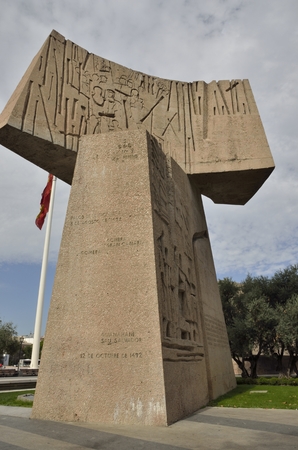 Monument to the Discovery of America in the Gardens of Discovery Plaza de Colon in Madrid, Spain. It is a work of Vaquero Turcios, a painter, sculptor and architect Spanish.のeditorial素材