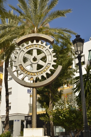 Monument located on the street Marques del Duero of San Peter of Alcantara dedicated to Rotary Club awarded by the city of Marbella, Andalusia, Spainのeditorial素材