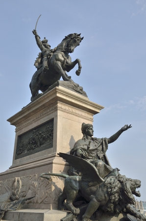 Bronze equestrian monument to Victor Emmanuel II in Venice on the avenue Riva degli Schiavoni Venice Italy.の写真素材