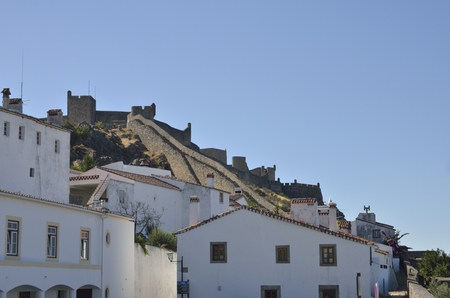Marvao Castle on top of the white village of Marvao, Portugalのeditorial素材