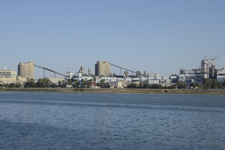 Chemical industry on Odiel river at the Port of Huelva, Andalusia, Spain.のeditorial素材