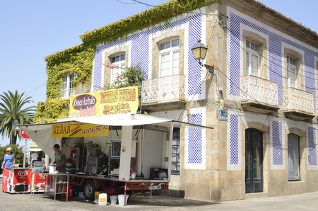 Street food stall in the streets of Cambados, a town of the province of Pontevedra in Galicia, Spain.のeditorial素材