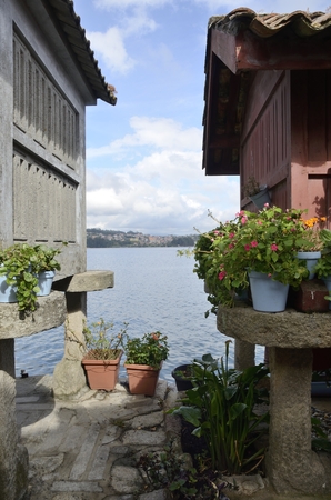 Typical granaries in Combarro, Galicia, Spain.
