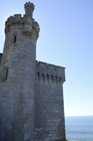 Tower of the  Monterreal Castle  in Ria of Vigo in Bayona, Galicia, Spain.のeditorial素材