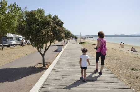 Promenade at the beach of Cambados, a town of  the province of Pontevedra, Galicia, Spain.のeditorial素材