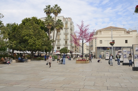 People at Alcazabilla Street in Malaga, Spain.のeditorial素材