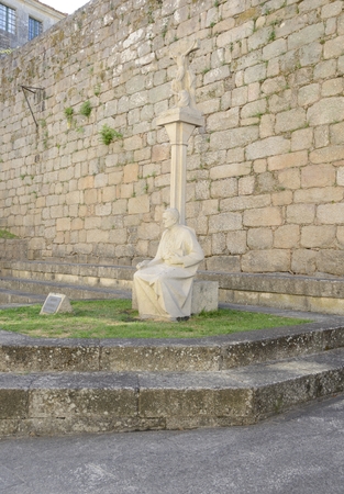 Sculpture of a archbishop, a writer and journalist in Tui, a town of the province of Pontevedra, in Galicia, Spain.のeditorial素材