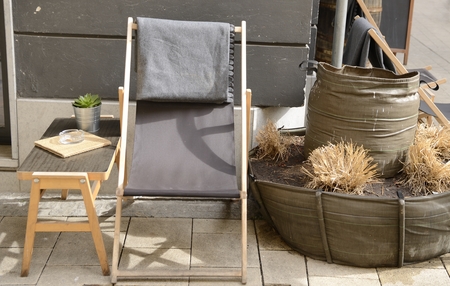 Place with hammock and blanket at the outside of the streets of Graz, Austriaの写真素材