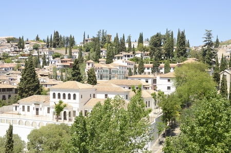 View of the quarter of  Albaicin from the hillside in Granada, Andalusia, Spain.