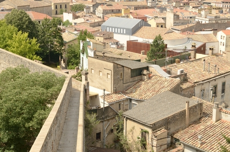 View of the city from the path at the upper part of the walls of Girona,  Catalonia, northeastern Spain.の写真素材