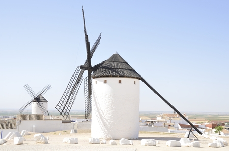Windmills  in "Campo de Criptana", a town of the province of Ciudad Real, Castile-La Mancha, Spain.の写真素材