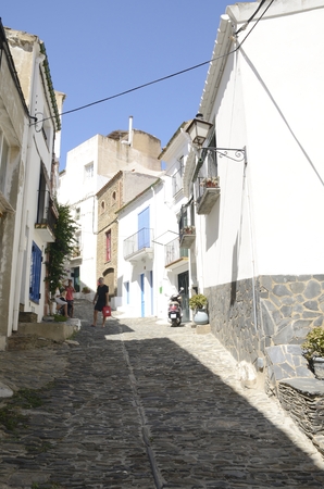 People at a  street in Cadaques, a town  in the province of Girona, Catalonia, Spain.のeditorial素材