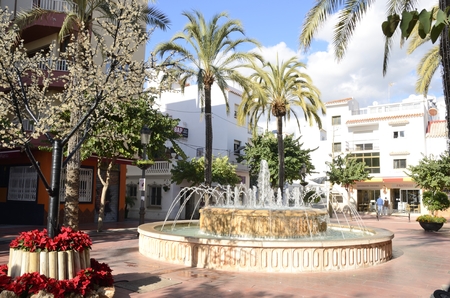 Fountain in a plaza of  Estepona, a town of the province of Malaga, Andalusia, Spain.のeditorial素材