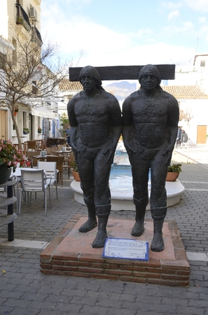 Monument tribute to the men who carry the steps of the Holy Week in Estepona, Malaga, Andalusia, Spainのeditorial素材