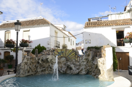 Pond decorated with stone sculptures in  Estepona, Malaga, Andalusia, Spainのeditorial素材