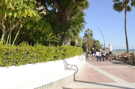 Poeple at the promenade of  Estepona, Malaga, Andalusia, Spain.のeditorial素材