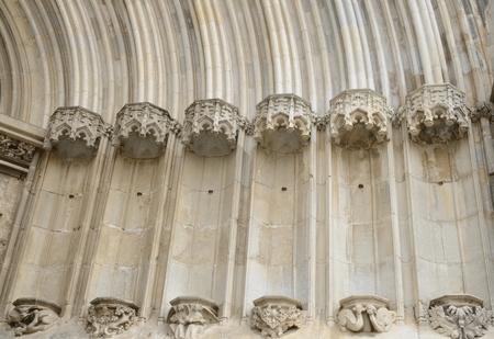 Detail of Saint Michael Portico of  the cathedral of Girona,  Catalonia, northeastern Spain.の写真素材