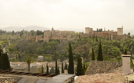 Sight of the Alhambra from the viewpoint of Saint Nicholas situated in the distric of Albaicin in...
