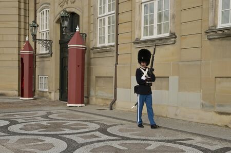 Copenhagen, Denmark - September 16, 2018: Royal guard at the palace of Amalienborg, the residence of the Danish royal family  in Copenhagen, Denmark.のeditorial素材