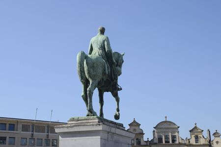 Brussels, Belgium - March 29, 2019: Statue of King Albert I in the Mount of the Arts in Brussels, Belgium.のeditorial素材
