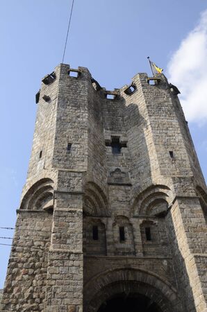 Ghent, Belgium - March 31, 2019: Medieval castle  "Gravensteen" in Ghent,  the capital  of the East Flanders province in Belgium.のeditorial素材