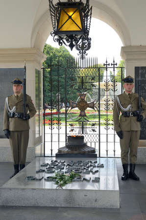 Warsaw, Poland - July 30, 2018: Guards at the Tomb of the Unknown Soldier
in central Warsaw, Poland.