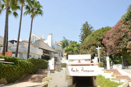 Marbella, Spain - August 31, 2018: Beach resort  at the promenade in  Marbella, Andalusia, Spain.のeditorial素材