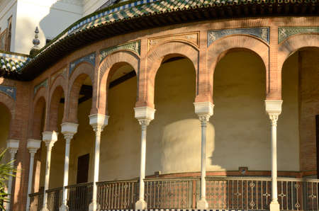 Arches of Mudejar architecture Pavilion in park of Seville, Andalusia, Spain.の写真素材