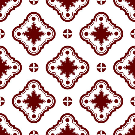 Vector spanish tile seamless pattern. Red geometric background.のイラスト素材
