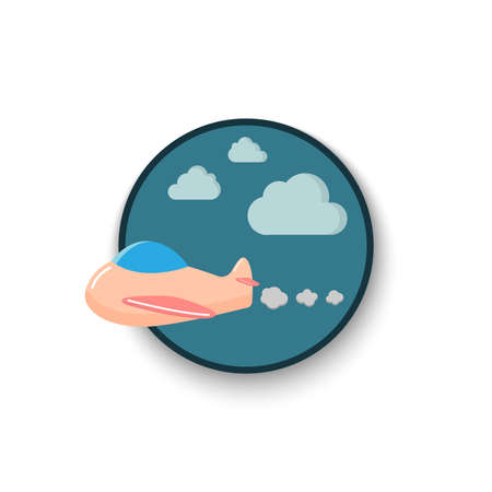 Vector cartoon plane on a blue sky flat design.のイラスト素材