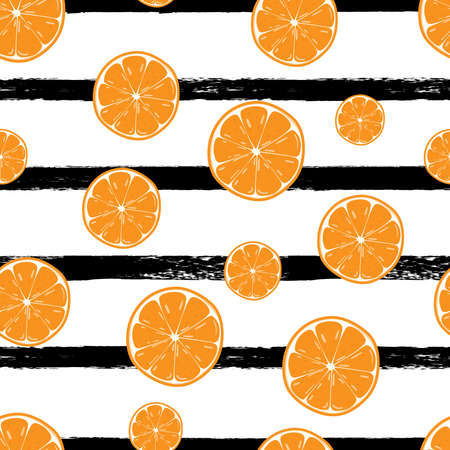 Vector illustration of orange seamless pattern with grung stripes texture.Fruit background.のイラスト素材