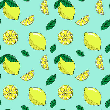 Lemon seamless pattern fruits illustration background.の写真素材