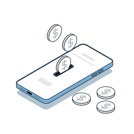 Vector isometric online banking concept. Smartphone device with receipt. Digital pay service.のイラスト素材