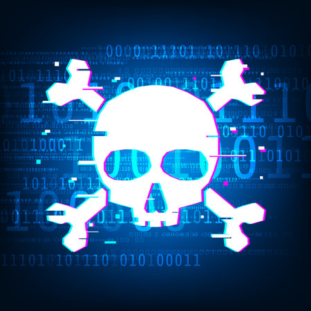 Vector of a skull in glitvh art style. Technology concept.のイラスト素材