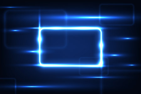 Vector rectangle frame blue neon light on dark blue overlap design. Futuristic technology background.のイラスト素材