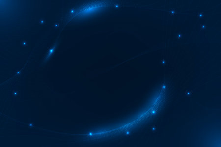 Vector line dots wave light effect. Cyber technology hi tech blue background.のイラスト素材