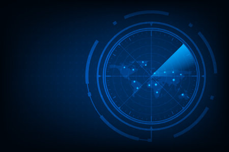 Vector world map with technology futuristic radar detect monitor.のイラスト素材
