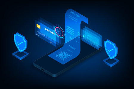 Vector isometric technology security internet banking application paymentのイラスト素材