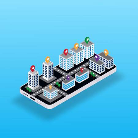 Vector isometric maps and navigation online mobile application concept.のイラスト素材
