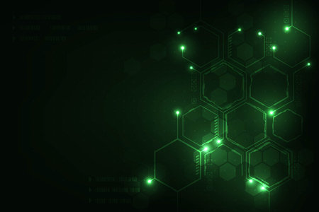 Vector abstract technology hexagonal modern futuristic green light background.のイラスト素材
